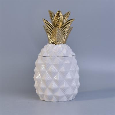 China Pineapple Shaped white ceramic candle holder / Jars With Lids , Printing Logo for sale