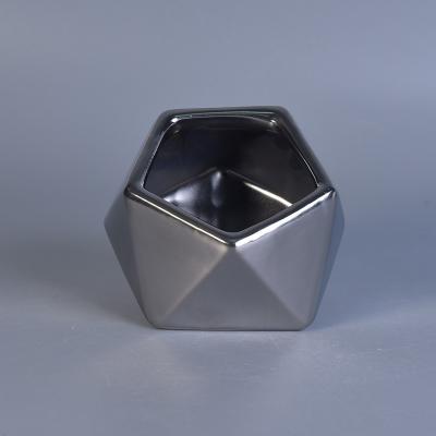 China Stocked Popular Geometric Shape Ceramic Candle Holders Vessels For Decorative for sale