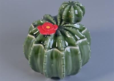 China Green Cactus Shaped Ceramic Candle Holder With Lids For Home Fragrance Decor for sale