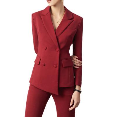 China Anti-Wrinkle Business Casual Red Two Piece Office Fashion Blazers Elegant Formal Ladies Suits Women Tuxedo Suits for sale