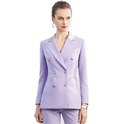 China Anti-wrinkle High Society Lounge Fitted Pocket Fashion Woman Business Wear Purple Designed Pants Set for sale