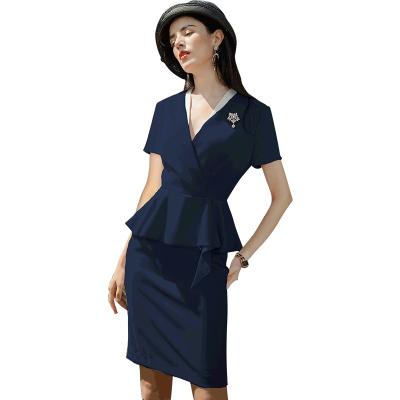 China Anti-Static Women Career Dress Professional Office Supplier Work Dresses Manufacturer Short Sleeve Advertisement Dress for sale