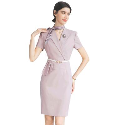 China Hot Sale Anti-Static Factory Office Wear Dresses Women Formal Dresses Elegant Short Sleeve Ad Dress for sale