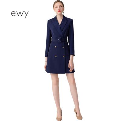 China Breathable Formal Long Sleeve Career Equipment Design Short Midi Length Navy Blue Beige Dress With Button for sale