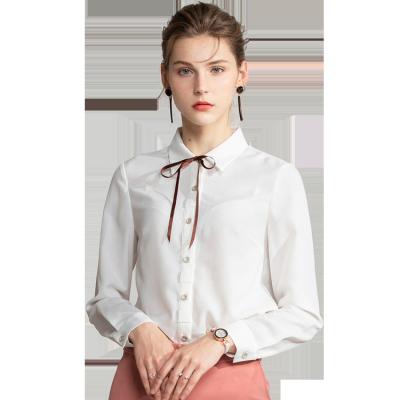 China Anti-pilling Sheer Buttons Design Women Full Solid Lady Special Woman Office Blouse Shirts and Blouses for sale