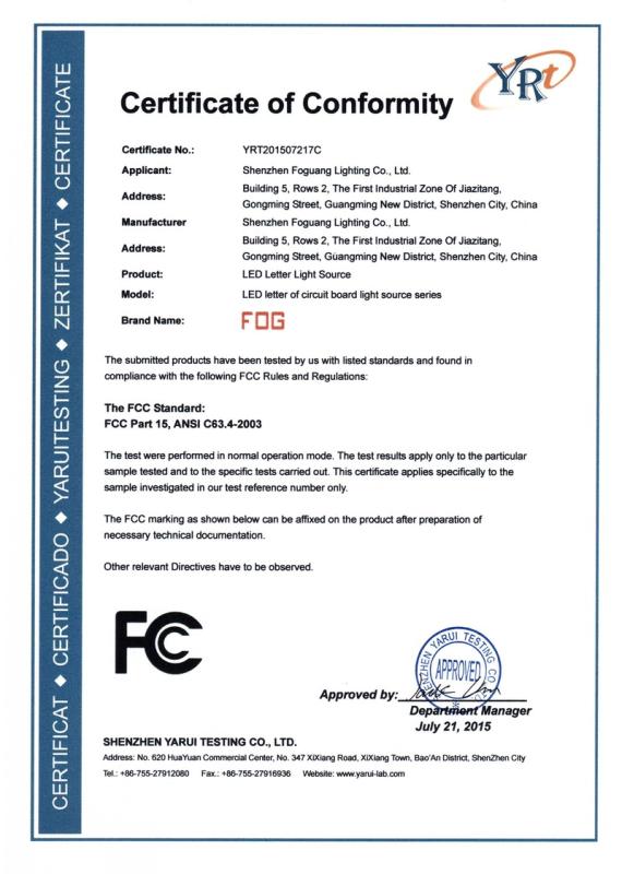 FCC - Shenzhen Fog Lighting Co., Ltd.