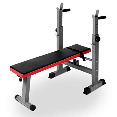 China Indoor Foldable Multistation Flat Weight Bench Gym Workout Bench with Barbell Rack and Pull Up Bars for sale