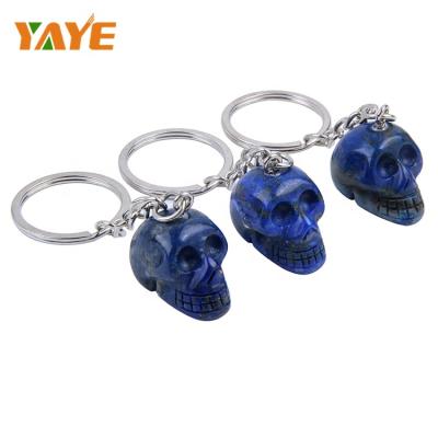 China Europe Factory Supply Christmas Gift Natural Lazulite Craved Skull Key Chain for sale