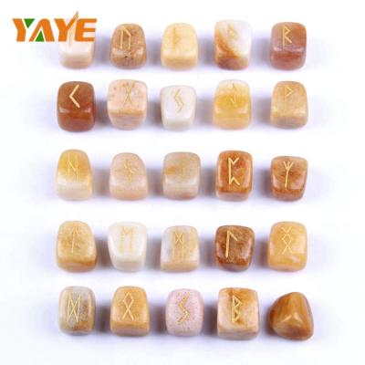 China Wholesale Europe Crystal Chakra Rune Yellow Jade Engraved Stone Set for sale