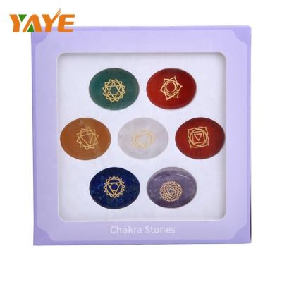 China Europe Factory Supply Natural Tumbled Stones Engraved 7 Chakra Stones Set For Healing for sale