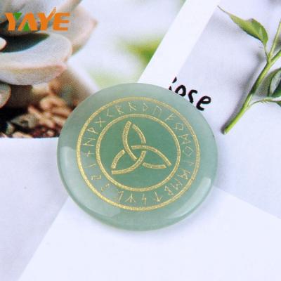 China Wholesale Europe Aventurine Crystal Rune Engraved Healing Stones Medals Custom Made for sale