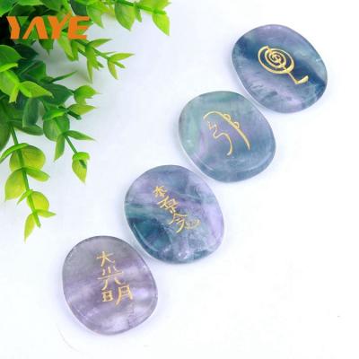 China Wholesale Natural Stones Engraved Fluorite Slice From Europe Crystal Reiki for sale