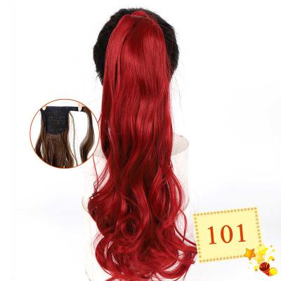 China Cut 1 wrap around clip in Ponytail Hair Extension Synthetic Heat Resistant Natural Wave Pony Tail Fake Hair for sale