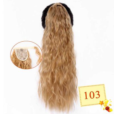 China 17 Clip Long Wavy Wrap Around Clip In Ponytail Hair Extension Synthetic Heat Resistant Natural Wave Pony Tail Fake Hair for sale