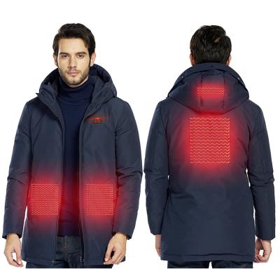 China Breathable USB Charging Long Men's Down Jacket Feather Heated Heating Clothing For Hood Men for sale