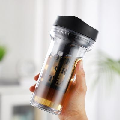 China 420ML 14oz Durable Wholesale Plastic Clear Wall Reusable Travel Coffee Mug Wine Cups Eco-Friendly Water Tumbler for sale