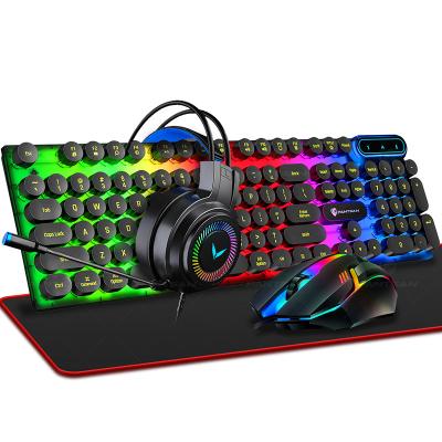 China Custom Luminous Backlit Keyboards PUCK Retro Ultra Slim Gamer Gaming Computer Set and Mouse Headset Three orfour-piece suit 4in1sets combos for sale