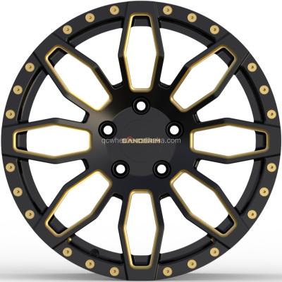 China 17 Inch Gloss Black Aluminum A356.2 ALLOY Milled With Yellow Tint Casting 17X7.5 ET25 5X120 CBs 74.1 Aluminum Alloy Car Wheels Edges Off Road Wheels for sale