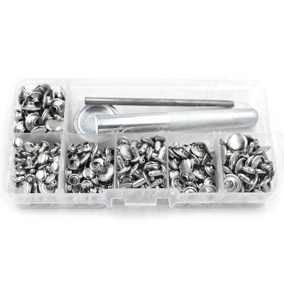 China 150 Sets/Box Rivets and Tool Kits Nickel Free Silver Double Sided Rivet Metal Buttons Nails Push Button Clothing and Luggage Accessories for sale