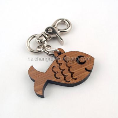 China Wooden Fish Form Bamboo Key ChainNatural Bamboo Color Laser Cut for sale