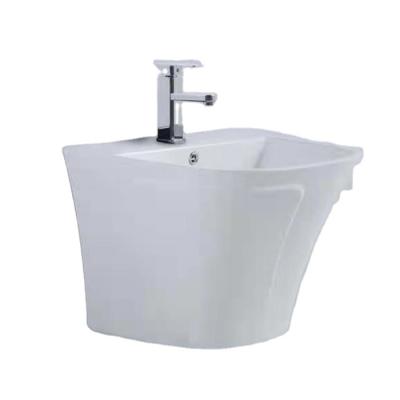 China Modern Ceramic Vanity Porcelain Bathroom Wash Sink One Piece Wall-Hung Basin for sale