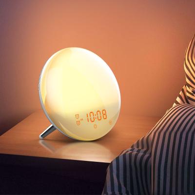 China Bedside Radio Bedroom Kids Sunrise Simulation LED Smart Control Light Wake Up Lamp Digital Alarm Clock With FM Radio for sale