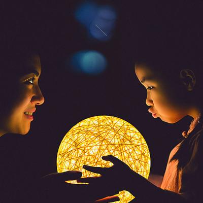 China CAROLX Modern Hot Selling Atmosphere Rattan Ball 3D Cavity Moon Child Romantic Sleep Lamp for sale