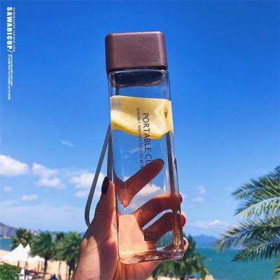 China New Viable Square Frosted Plastic Water Bottle Bottle Fruit Juice Portable Transparent Leakproof Travel Camping Bottle for sale