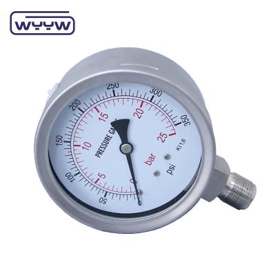 China Precision Industrial Laser Welded Liquid Pressure Gauge With Black Aluminum Pointer for sale