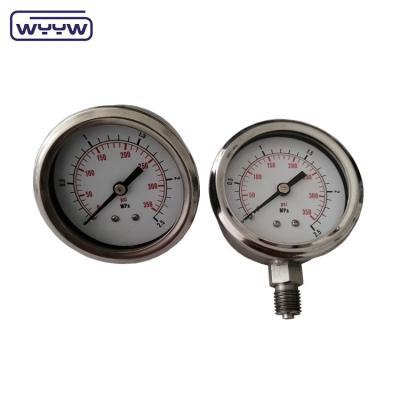 China Black Painted Aluminium Pointer Liquid Filled Pressure Gauge Bourton Tube Stainless Steel High Accuracy ±1.6% Of Full Scale for sale