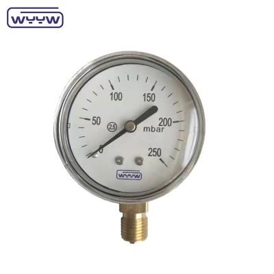 China 63mm 100mm 150mm Capsule Pressure Gauge With Black Steel Or Stainless Steel Case And Aluminum Black Pointer Te koop