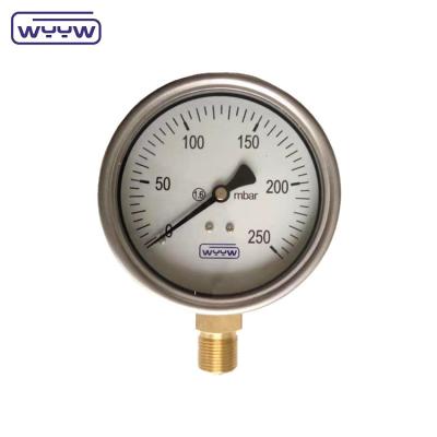 China Aluminum Black Pointer Capsule Pressure Gauge Brass Or Stainless Steel Material 1/4 And 1/2 Connection Sizes Te koop