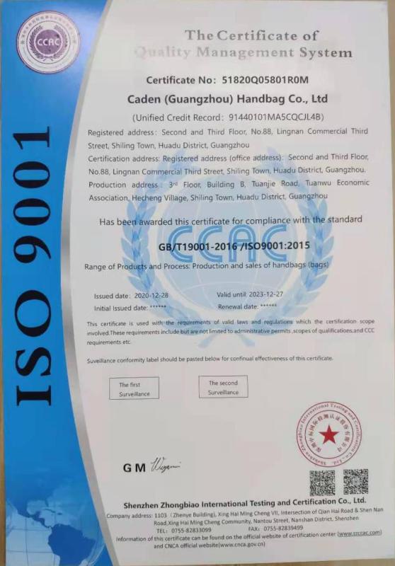 ISO9001 - Caden (Guangzhou) Handbag Co., Ltd.