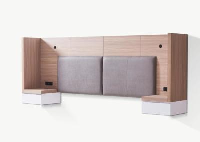 China Springhill hotel new design HPL king size headboard with upholstery and 2 nightstands for hotel guestroom for sale