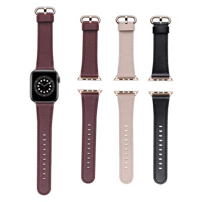 China RYB Leather First Lay Luxury Genuine Cowhide Leather Strap For Apple Watch Series 7 41mm 45mm Rose Gold Buckle for sale