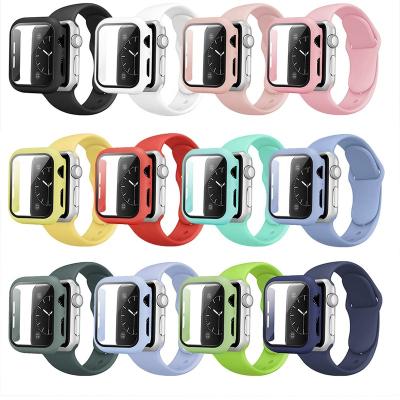 China 2 Rubber in 1 Silicone Band and Hard Watch Case for Apple Watch 7 Series Se 6 5 41mm 45mm for sale