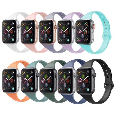 China Silicone Rubber Thin Strap Soft Rubber Watchband For Apple Watch 7/6/5/4/3/2/1/se 41/45mm Women's i Watch Band 38mm 40mm 42mm 44mm for sale