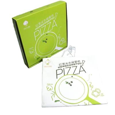 China Recycled Materials Large Green Luxury Pizza Packaging Boxes Custom White Logo Handle Lunch Box Package Corrugated Kraft Paper With Bag for sale