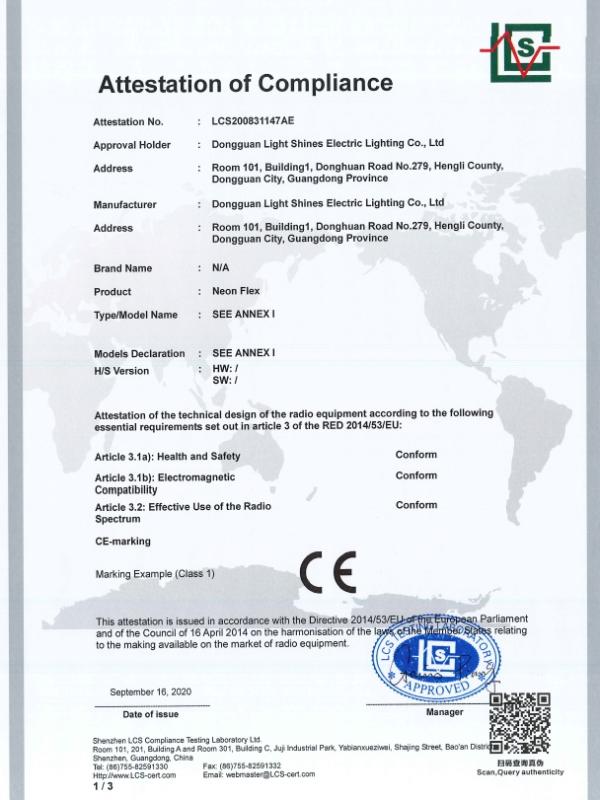 CE - Dongguan Light Shines Electric Lighting Co.,Ltd