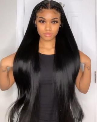 China Straight Wig With Full Bangs Human Hair Wigs Silky Straight Hair Lace Front Wigs For Black Women for sale