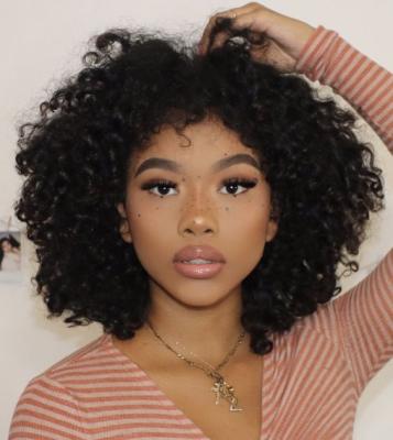 China Natural Color Short Curly Libertine Half Bob Wig With Headband Afro Peruca Short Bob Wig Cheap Human Hair for sale