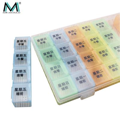 China Double Pill Pack Tablet Container Case 28 Compartment One Week Pill Storage Box Rectangle Shape Pill Box MM-PB030 for sale