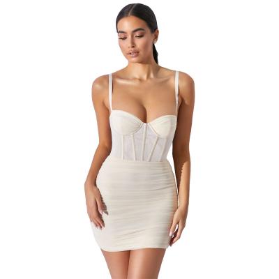 China 2022 Women Sexy QUICK DRY Backless Mesh Pleated Bodycon Summer Gauze Ladies Dress Night Club Dress for sale