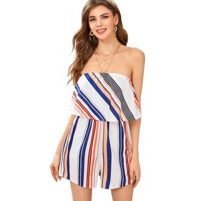 China 2022 New Summer Women's Clothing Strapless Striped Lady Casual Jumpsuit Simple Print Romper QUICK DRY Women's Jumpsuit for sale