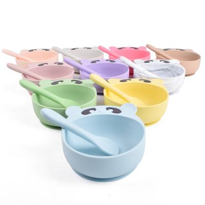 China BPA Free Eversoul Hot Sale Silicone Baby Feeding Set Animal Bear Pattern Kids Dinner Bowl Spoon Silicone Baby Suction Bowl Set for sale