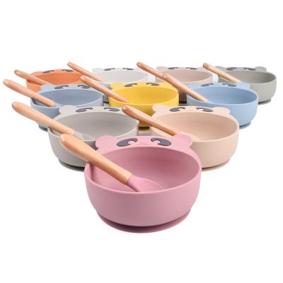 China BPA Free Eversoul Wholesale Custom Silicone Kids Products Cute Safe Non-Toxic Baby Feeding Bowl Silicone Baby Suction Bowl Spoon Set for sale