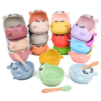 China BPA Free Eversoul Wholesale Custom Animal Shape Kids Bowl Cartoon Suction Feeding Silicone Baby Bowl And Spoon Set for sale