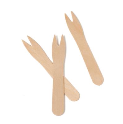 China Disposable Custom Logo 85mm Disposable Small Fruit Wooden Fork for sale