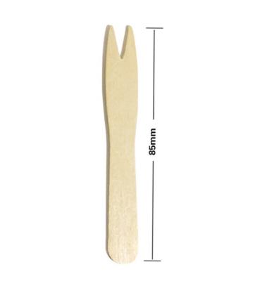 China Disposable Custom Logo 85mm Disposable Small Fruit Wooden Fork for sale