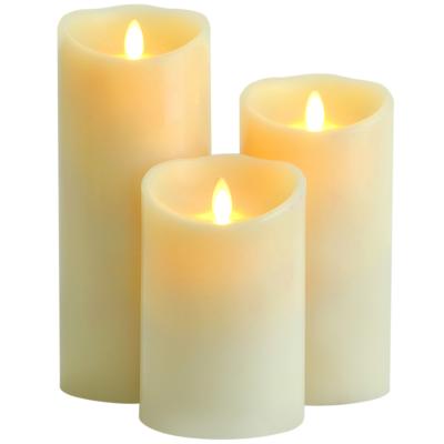 China Soft Ivory Flameless Simulation Battery Operated Dancing Moving Flame Led Pillar Candles for sale